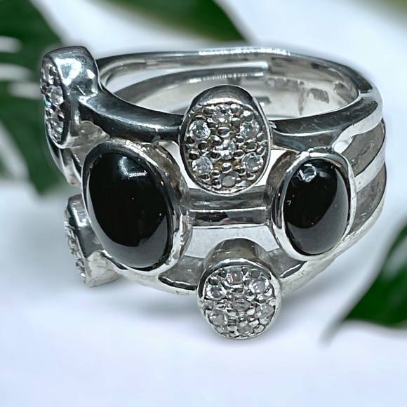 🌺Sterling Onyx & 28 Genuine Diamond Ring - Picture 10 of 14
